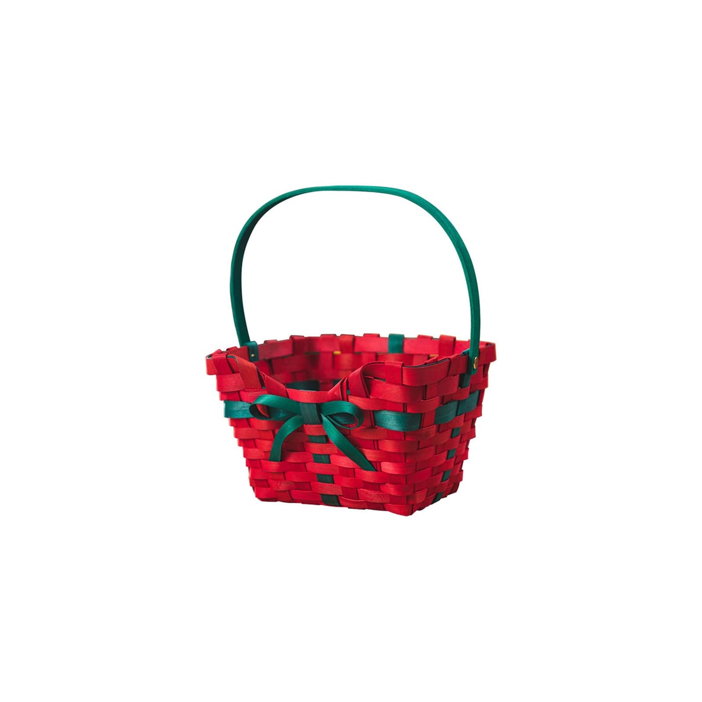 Christmas Baskets for Gifts Empty Hand-Woven Rectangle Red & Green Storage Baskets with Handle & Bow, Small Xmas Tote Basket for Holiday Decorative Present Wrapping (Red)