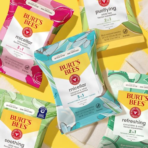 Burt's Bees Back To School Dorm Essentials, Rose Water Face Wipes, for All Skin Types, Hydrating Micellar Makeup Remover & Facial Cleansing Towelettes, 30 Ct (3-Pack)
