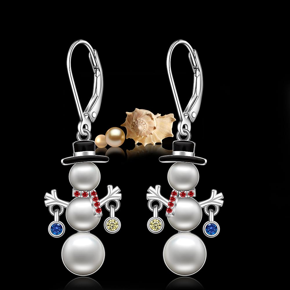 Christmas Snowman Earrings Pearl Earrings for Women Dangle Drop Snow Red Santa Leverback Holiday Christmas Xmas Gift