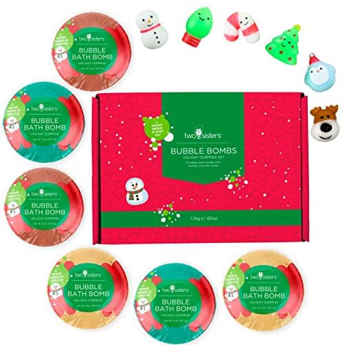 Christmas Bath Bombs for Kids with Surprise Toys Inside (6 Pack) - Holiday Gifts and Stocking Stuffers for Boys and Girls - Bubble Treats with Cheerful Scents, USA Made by Two Sisters
