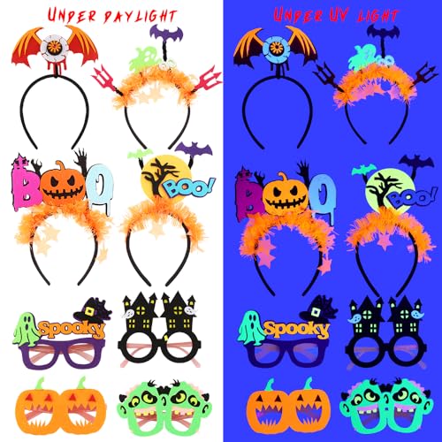 TODDER 4pcs Halloween Headband and 4pcs Halloween Glasses Set