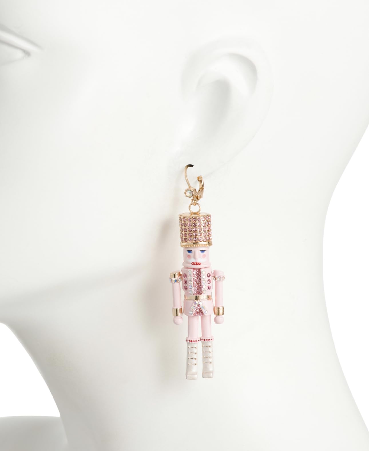 Betsey Johnson Nutcracker Linear Ball Mismatch Pink Earrings Christmas
