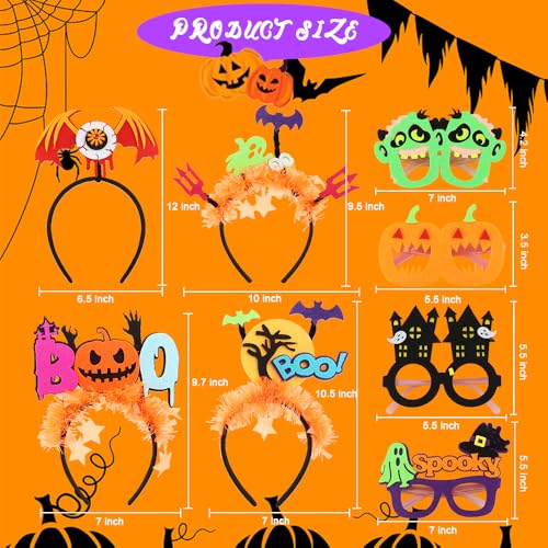 TODDER 4pcs Halloween Headband and 4pcs Halloween Glasses Set