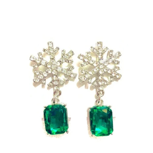 Betsey Johnson Christmas Drop Earrings (Snowflake w/Green Crystal)