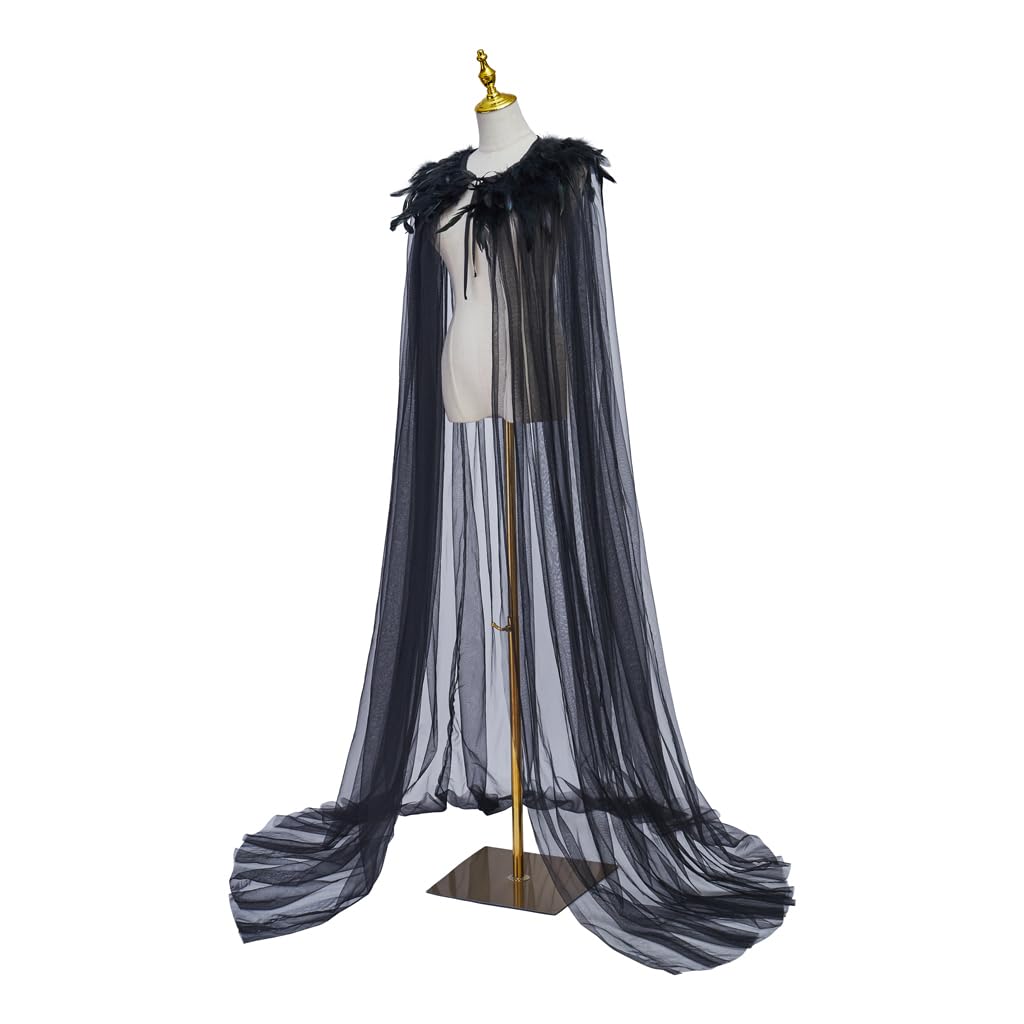 Evil Queen Cosplay Super Villain Cloak Cape Steampunk Feather Collar Witch Cape