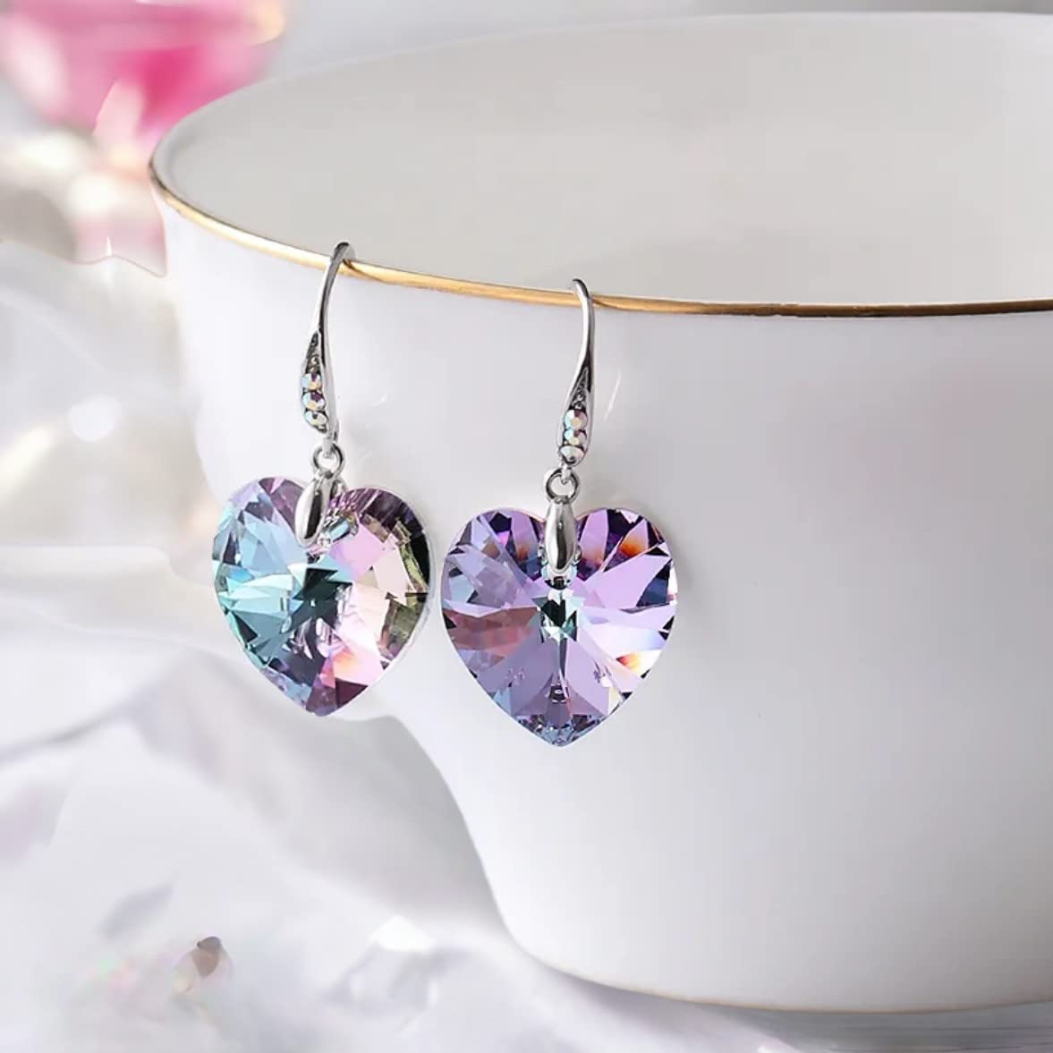 Women's Heart Crystals Earrings Drop Dangle Fish Hook Earrings for Birthday Anniversary Christmas Mother's Day Valentine's Day, Gifts for Her