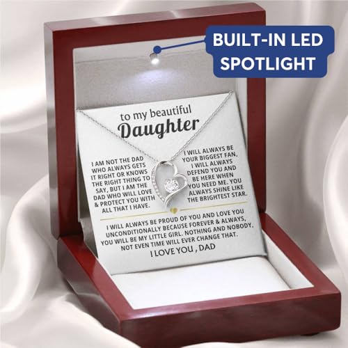 Momavo Jewelry To My Beautiful Daughter - I will always be your biggest fan, Gift From Dad , Father Daughter Gift, Dad to Daughter Gift, Christmas Birthday Gift (Luxury Box w/ LED LIGHT, 14k White Gold Finish)