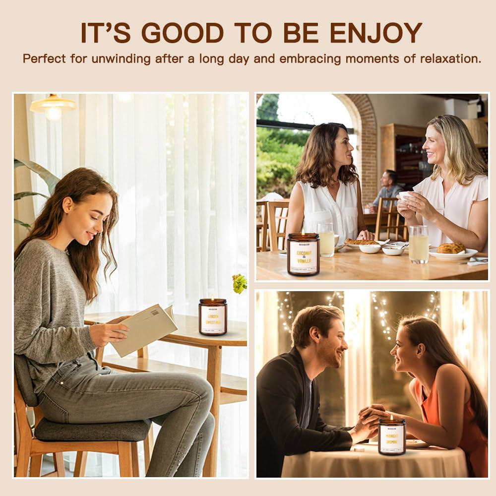 6 Pack Candles for Home Scented, 42oz Amber Jar Candles Gifts for Women, 330 Hour Clean Burning Time, Natural Soy Wax and Wicks, Aromatherapy Candles Gift Set for Women, Ideal Holiday Gift