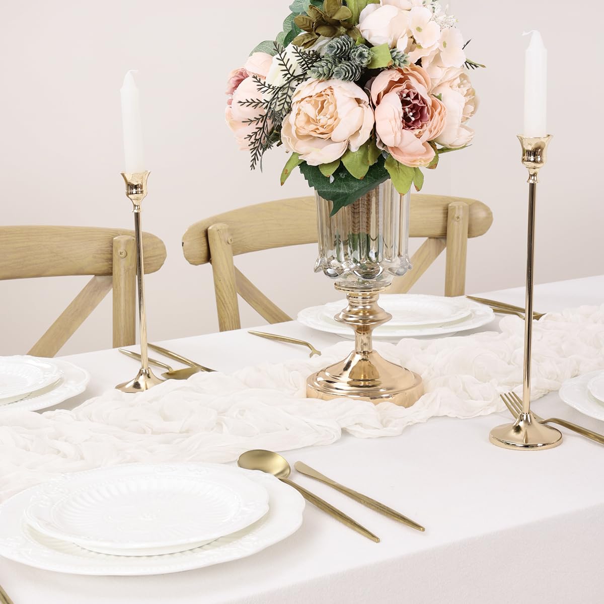 LINXTAR Ivory Table Runner Cheesecloth Table Runner 4 Pack 10FT Rustic Table Runners 35 x 122 Inches Boho Decoration for Home Wedding Baby Shower Birthday Party