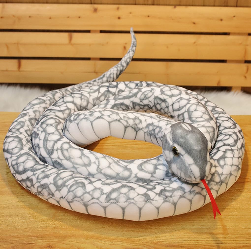 BXT Giant Snake Plush, Realistic 7 ft Stuffed Animal, Prank Scare Toy, Kids Jungle Party Favor, Reticulated Python (White Floral)