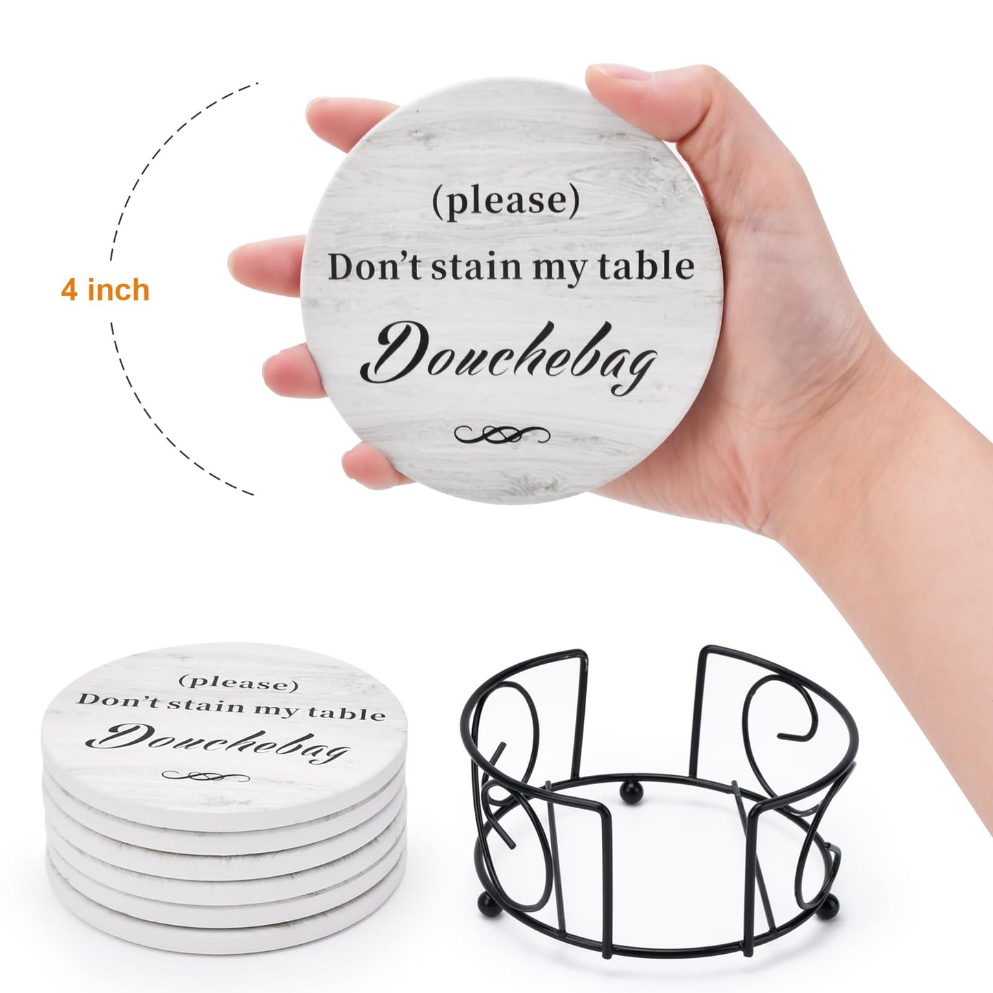 White Elephant Gifts for Adults, Funny Coasters Set of 6 with Holder Christmas Stocking Stuffers for Men Women, Gag Gifts Couples Birthday Housewarming Secret Santa Cool Friend Presents for Her Him