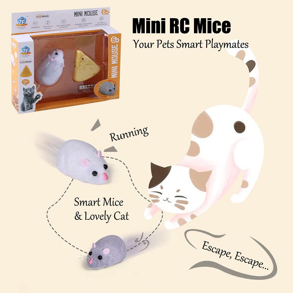 Tipmant Mini Sized RC Mice IR Remote Control Rat Mouse Animal Prank Joke Scary Trick Toys for Cat Dog Kids Christmas Birthday Gifts (Grey)