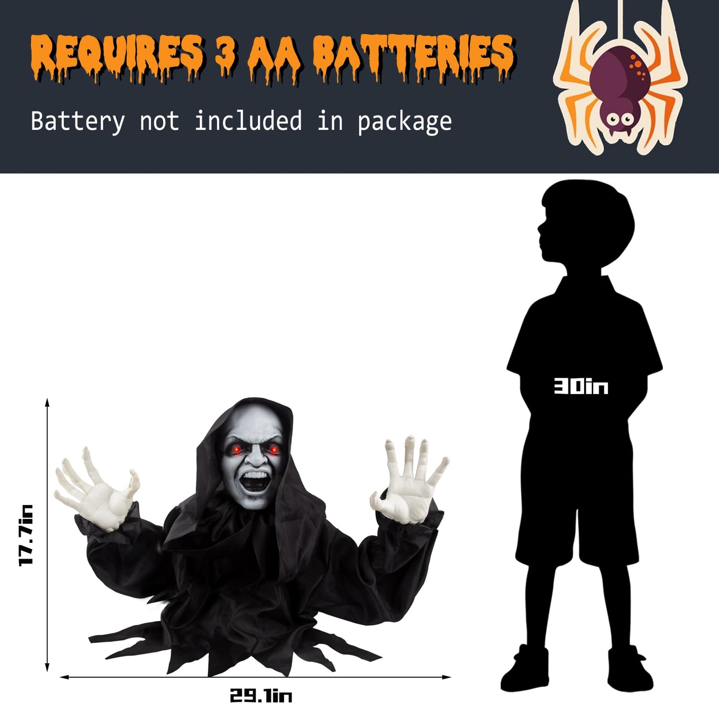 Halloween Animatronics Decorations - Scary Grim Reaper with Sound Activated, Creepy Sound, Light Up Eyes, Scary Motion for Halloween Indoor/Outdoor Yard Lawn Decoration, Haunted House Props