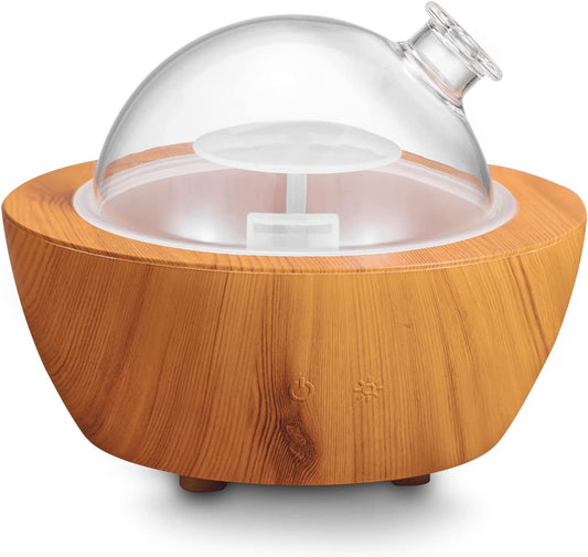 280ml Glass Essential Oil Diffuser Wood Grain Base Air Aroma Diffusers for Aromatherapy Cool Mist Humidifier with Safe Auto Shut-Off and 7 Color LED Night Lights for Home Office Room