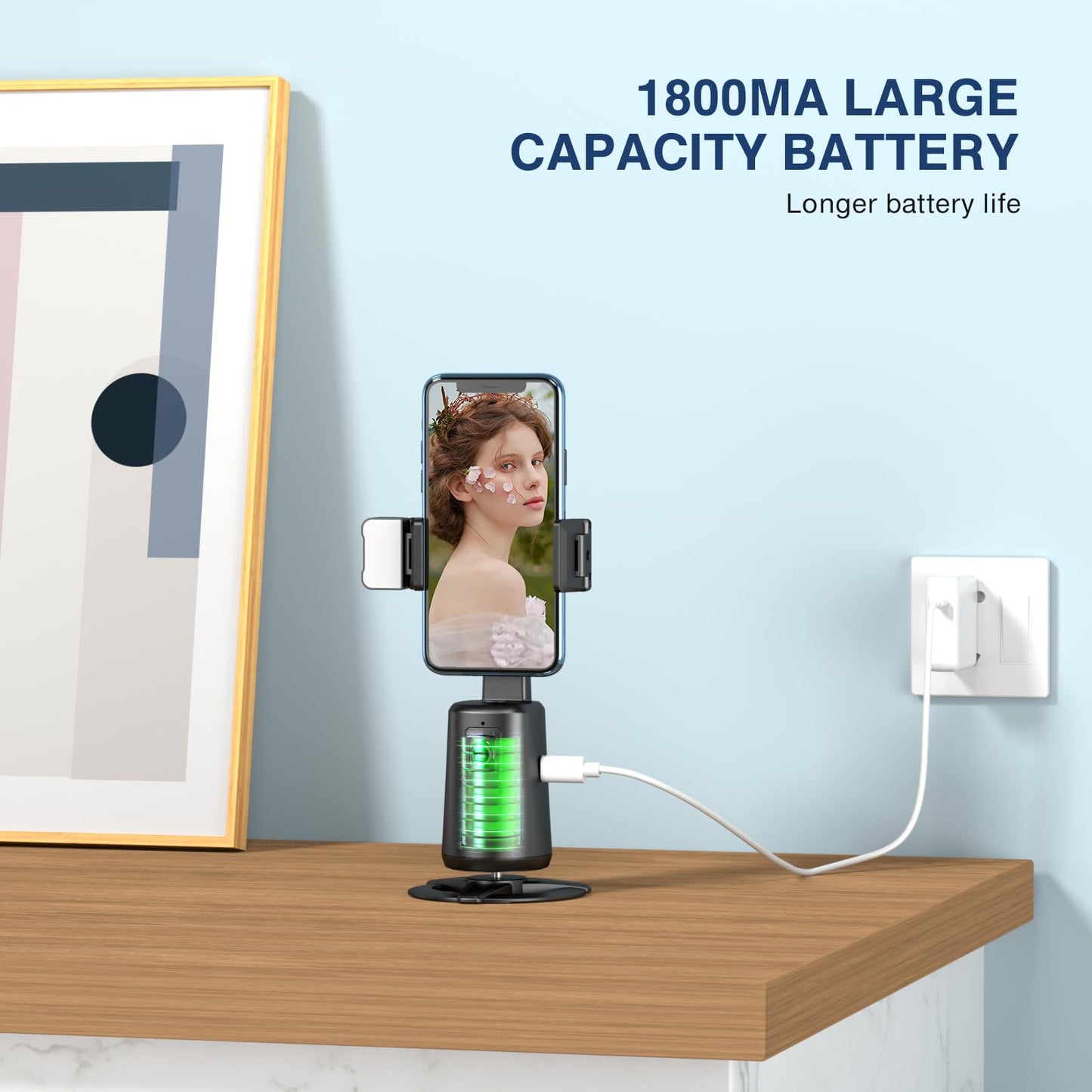 Auto Face Tracking Tripod 360° Rotating Cell Phone Photo and Video Kits Stand, No App, Camera Stand with Remote and Gesture Control, Rechargeable Smart Shooting Stand for Live Recording Tiktok（Black）