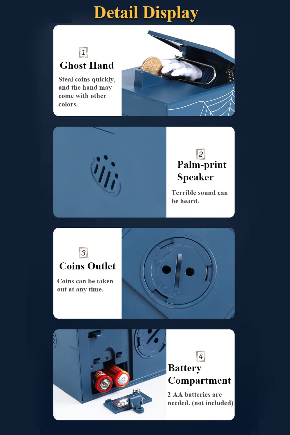 Ghost Hand Money Bank, Funny Terrible Stealing Coin Bank Prank Toy Money Saving Box Surprise Piggy Bank Toy (Blue)