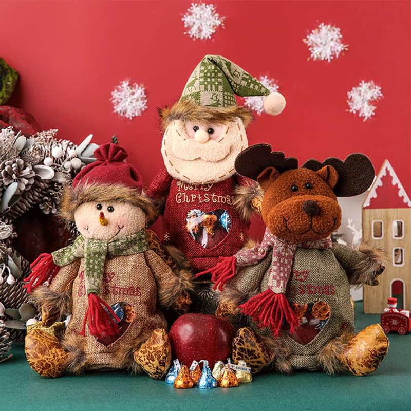 Vdeaszo Christmas Gift Bags Zipper Design for Gifts Apples Candy, Adorable Christmas Gift Bags, Reusable Fabric Storage Bags for Party and Festival Decor (2sets)