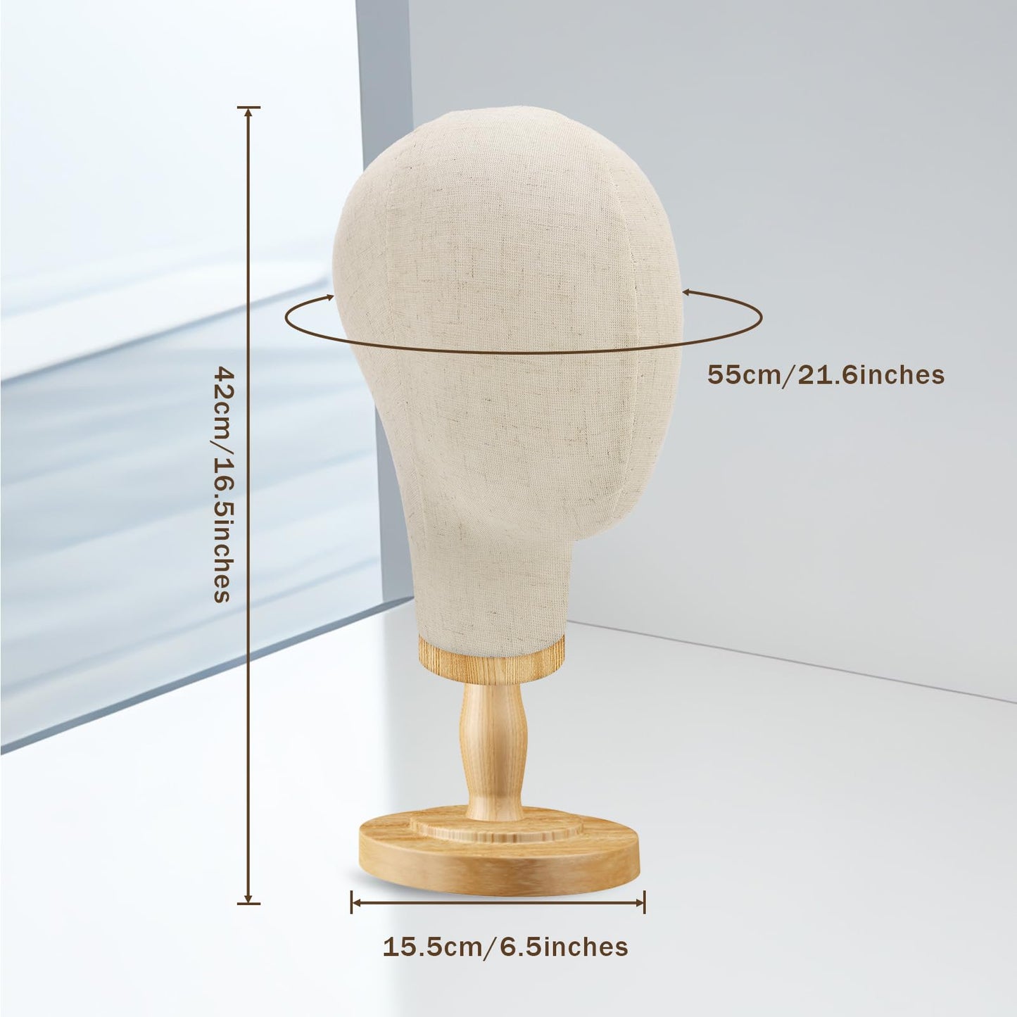 Wig Stand, 22inch Mannequin Head with Detachable Wood Base,Canvas Head Holder for Hair Styling Jewelry Glasses Headband Display, Wig Stand for Wigs,Hats, Caps, Headdress, Beige