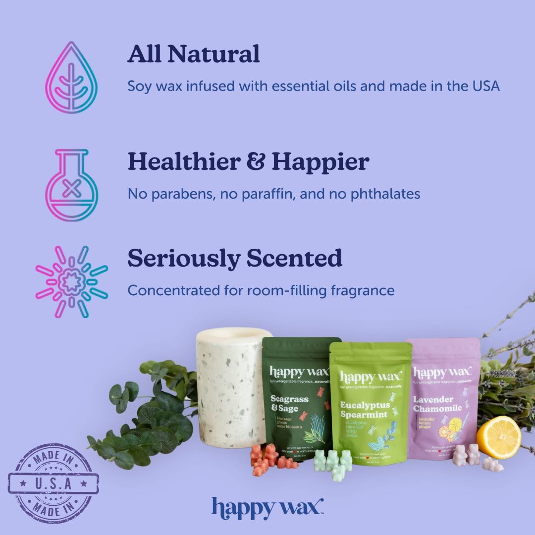 Happy Wax Vanilla Lovers Scented Natural Soy Wax Melts – 6 Oz Total - Includes: VanillaBeanLatte, VanillaSugar and VanillaSandalwood