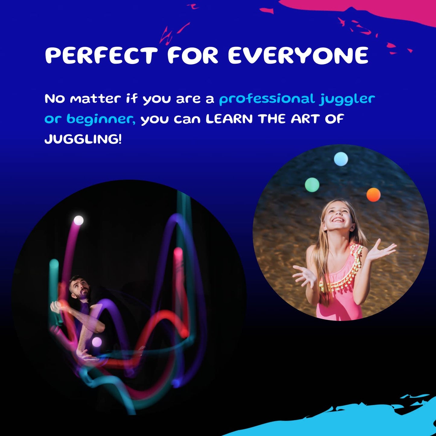 LED Juggling Glow Balls – Unique Wes Peden Model Glow.0 Technology w/ 20 Vibrant Color Light Modes & Patterns – USB Rechargeable, Soft-Core, Pro-Weighted Light Up Ball (Set of 3)