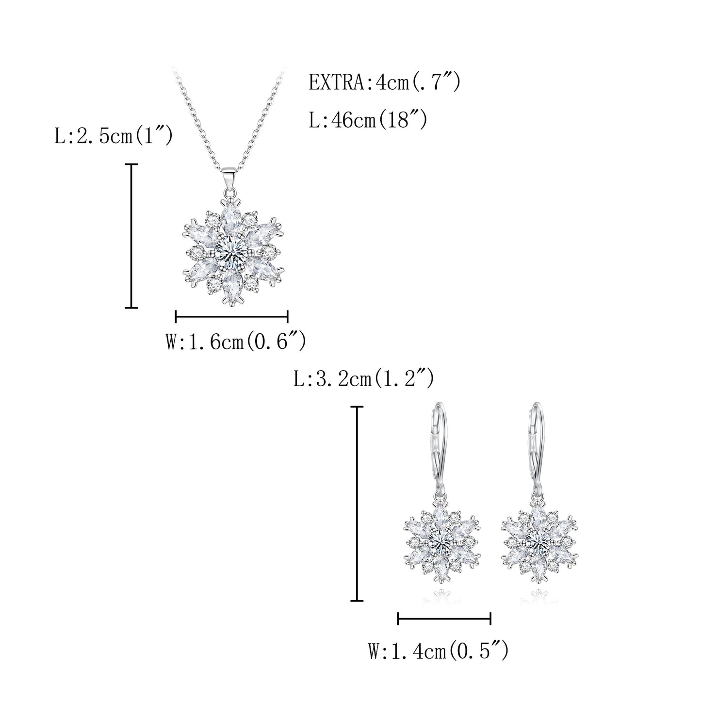 FANZE Fashion Cubic Zircon Snoweflake Jewelry Set for Women Snow Dangle Earring Hypoalllergenic Trendy Gift for New Years Chrismas Thanksgiving Clear Sliver-Tone