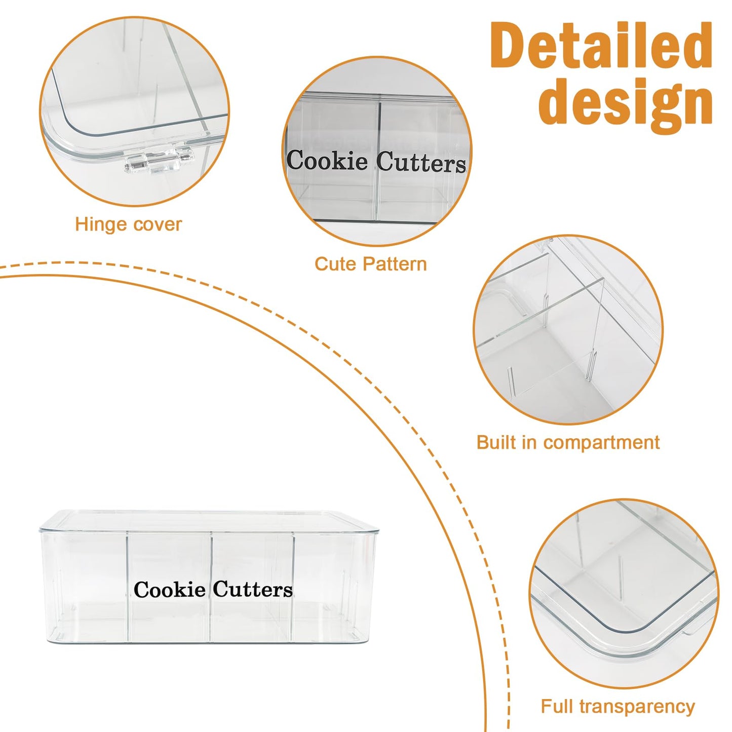 Yomjarl Cookie Cutter Tool Storage Box,Cake Decorating Supplies Accessories Bins,Baking Storage Containers,Transparent Dustproof Lid,biscuits Cutter Organizer Storage with 8 Adjustable Compartment