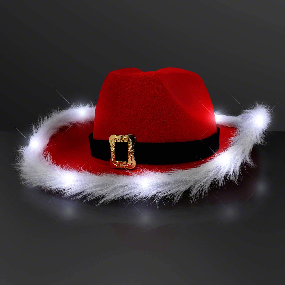 Light Up LED Red and White Santa Claus Christmas Cowboy Hat
