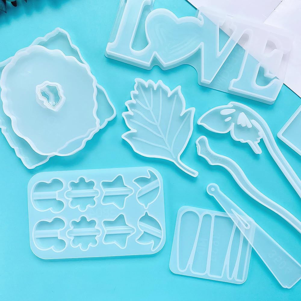 Resin Go 500G Random Resin Molds,Mystery Box Silicone Molds for Epoxy Resin,Blessing Bags Blind Box Moldes De Silicona para Resina,Contains Pendants,Coasters,Trays,Letters and Other Random Moulds