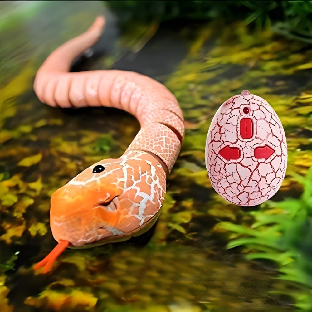 Vicketoy Remote Control Snake Toy, Realistic RC Snake Toy USB Rechargeable Robot Rattlesnake Model 16" Long Animal Prank Toy for Kids and Adults Christmas Halloween Birthday Gifts (Orange)