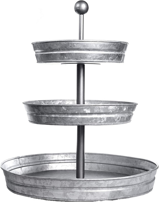 GetSet2Save Vintage Galvanized 3 Tier Serving Tray Rustic Country Farmhouse Kitchen, one size, Silver