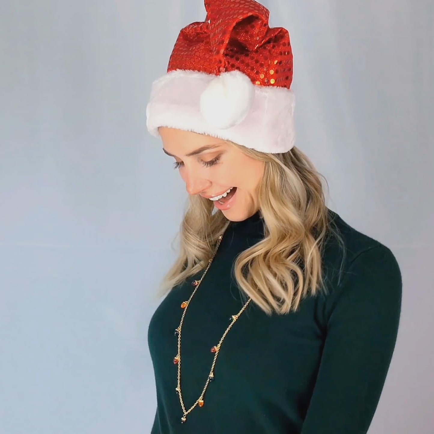 ENSKEFEN Christmas Light Necklaces for Women Colorful Long Christmas Light Bulbs Necklace Acrylic Xmas Necklace Holiday Jewelry