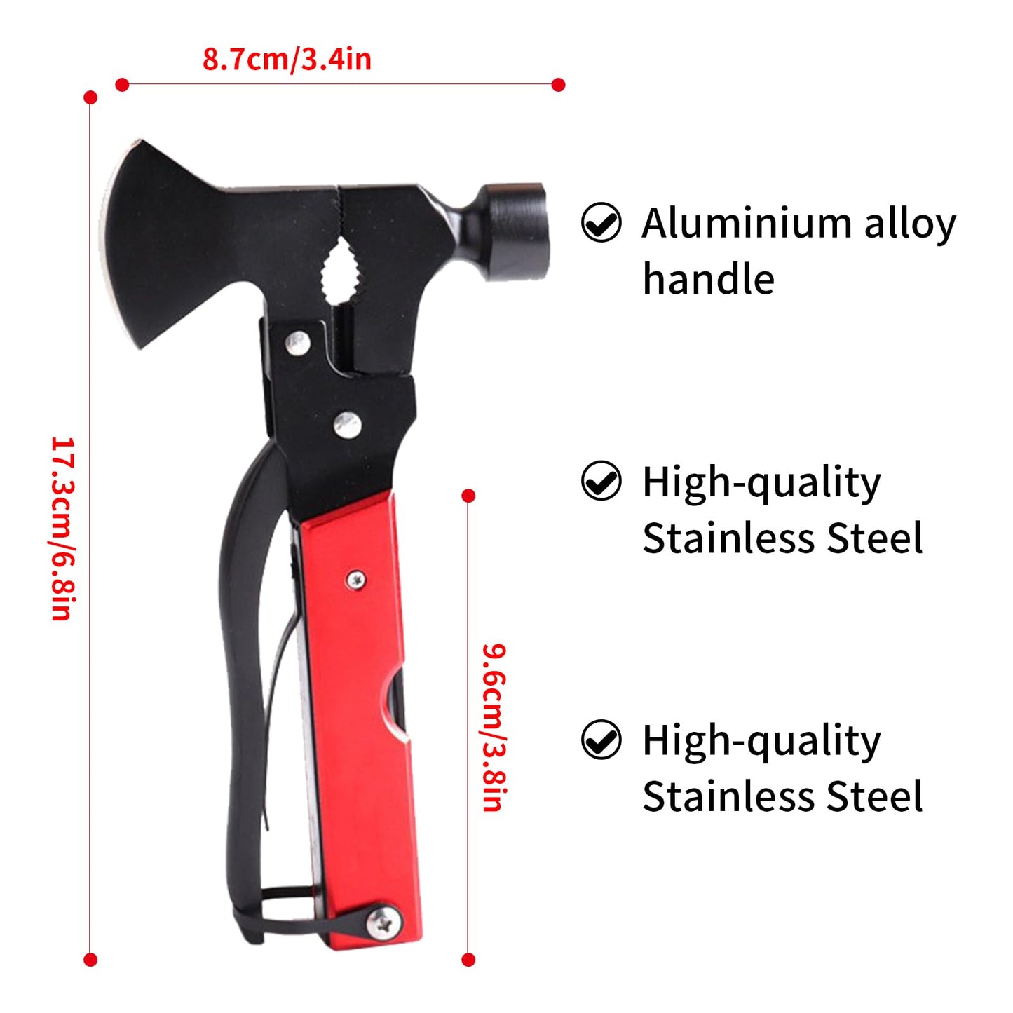 Camping Gear Multitool, Stocking Stuffers for Men 13-in-1 Camping Accessories Multitool Hatchet Camping Tool with Axe Survival Gear for Outdoor Hunting Hiking, Emergency Escape Tool