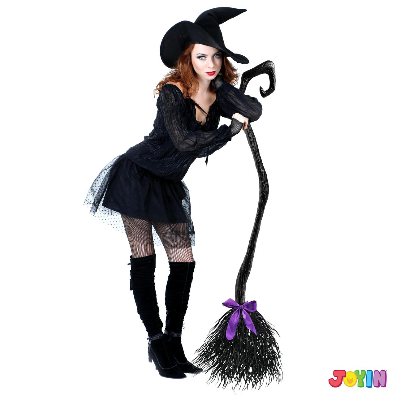 JOYIN 55'' Witch Broom with Ribbons for Kids Halloween Witches Broomstick, Costume Parties, Photo Booth Accessory, Halloween Decorations