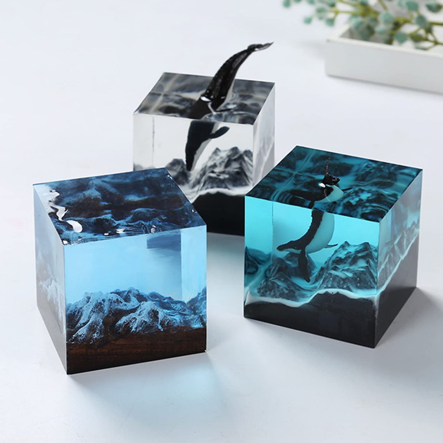 RESINWORLD Set of 4, 3", 2", 1.5", 1", 0.5" Clear Silicone Cube Molds, Large Deep Square Epoxy Resin Mold, Transparent Cube Silicone Molds for Resin Casting