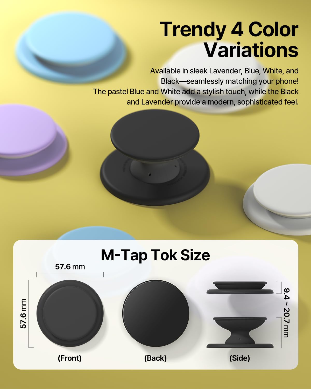 Sinjimoru for MagSafe Phone Grip, Soft Silicone Magnetic Finger Grip for iPhone 16/15/14/13/12, Comfortable One-Touch Holding, M-Tap Tok Black