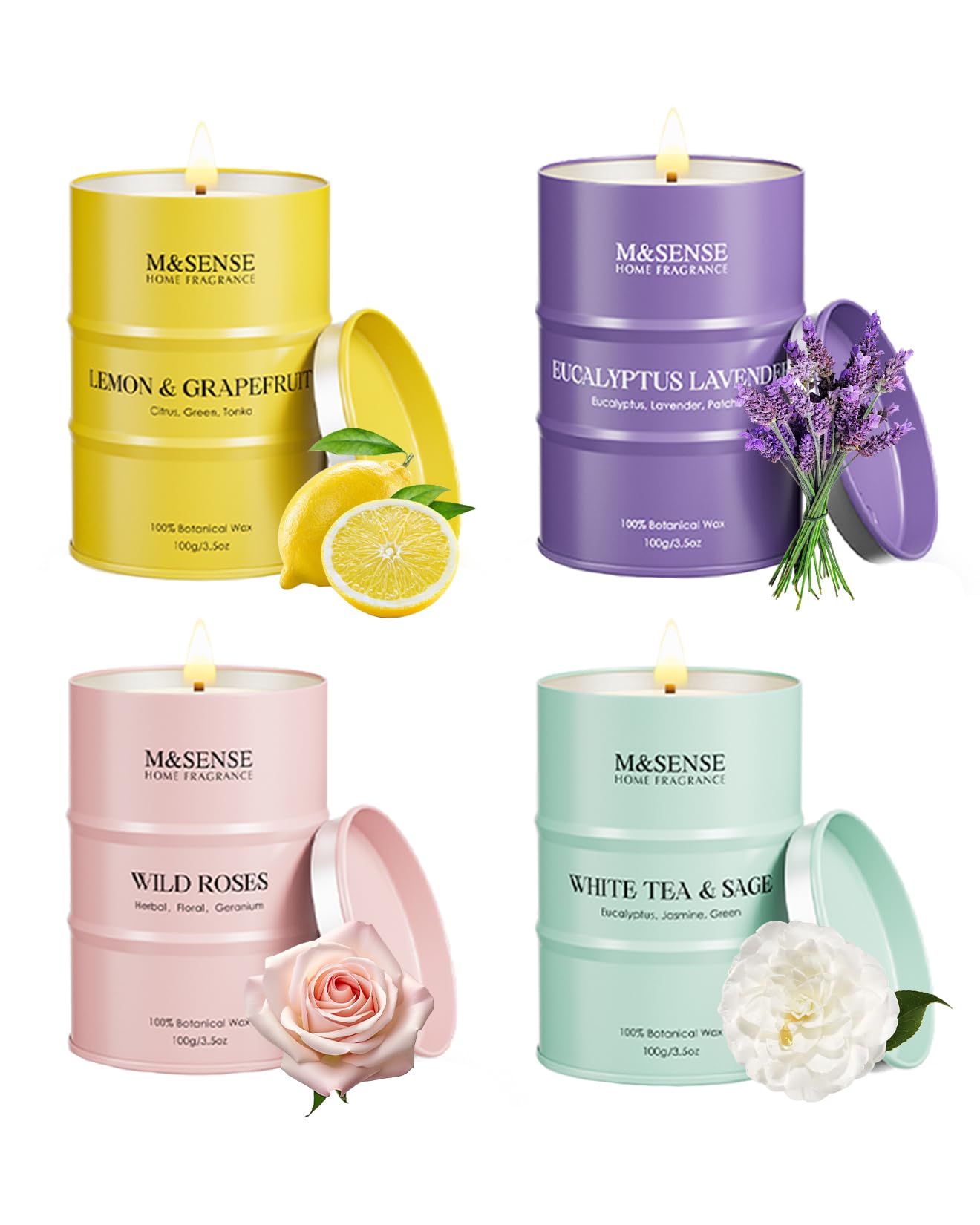 Mini Candle Set | Scented Candles Gift Set | 4 Pack Candles for Home Scented Candle,Citrus Lemon Lavender Rose Sage Candle,Gift Set for Women and Men,Soy Wax 14 oz 86 Hour