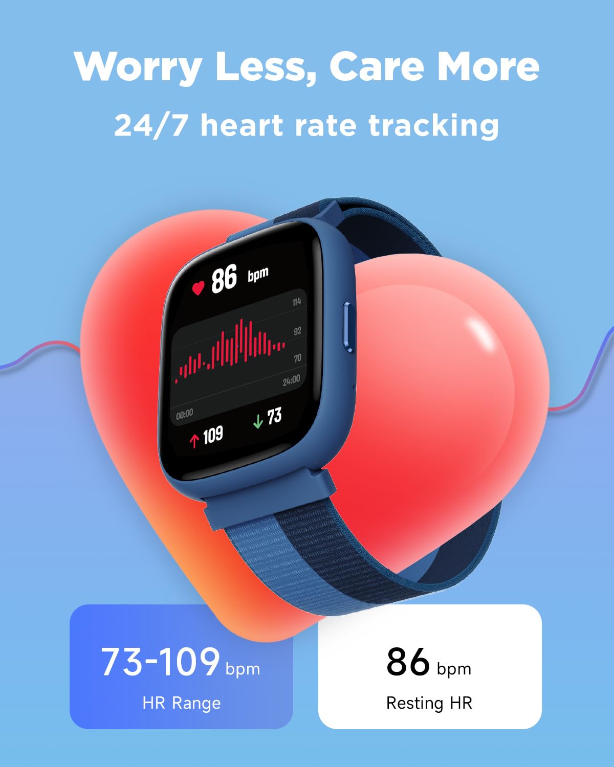 BIGGERFIVE Smart Watch for Kids, 1.8" Fitness Tracker Watch Pedometer, Heart Rate, IP68 Waterproof, Sleep Monitor, Calorie Step Counter, Puzzle Game with/Without APP for Girls Boys Teens 5-16, Nylon