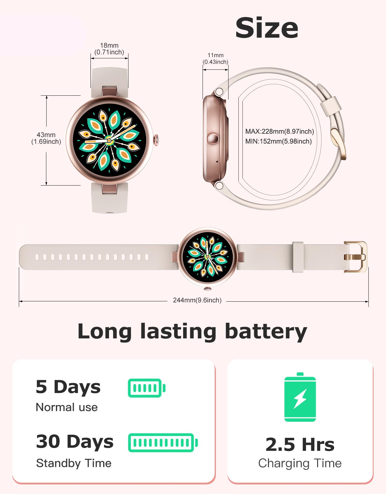 SHANG WING Fitness Tracker, Round Fitness Watches for Women with Bluetooth Call Heart Rate Monitor Sleep Tracker Calorie/Step Counter, Birthday Gift for Women Lady Mom Waterproof Starlight