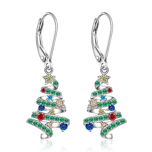 Christmas Earrings Christmas Tree Earrings for Women Dangle Drop S925 Sterling Silver Leverback Holiday X Mas Jewelry