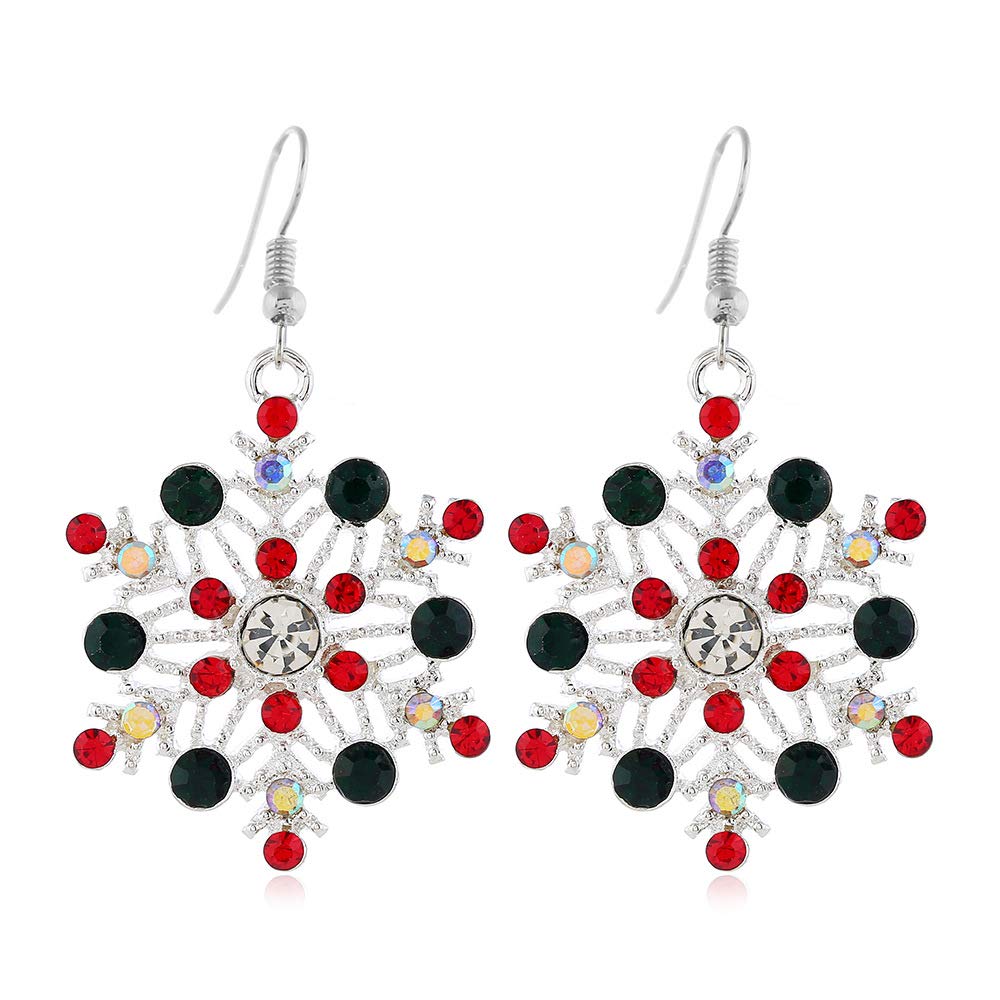 LZHLQ Snowflake Earrings & Necklace - Snowflake Dangle Earrings & Long Rhinestone Necklace - Christmas Jewelry Gift