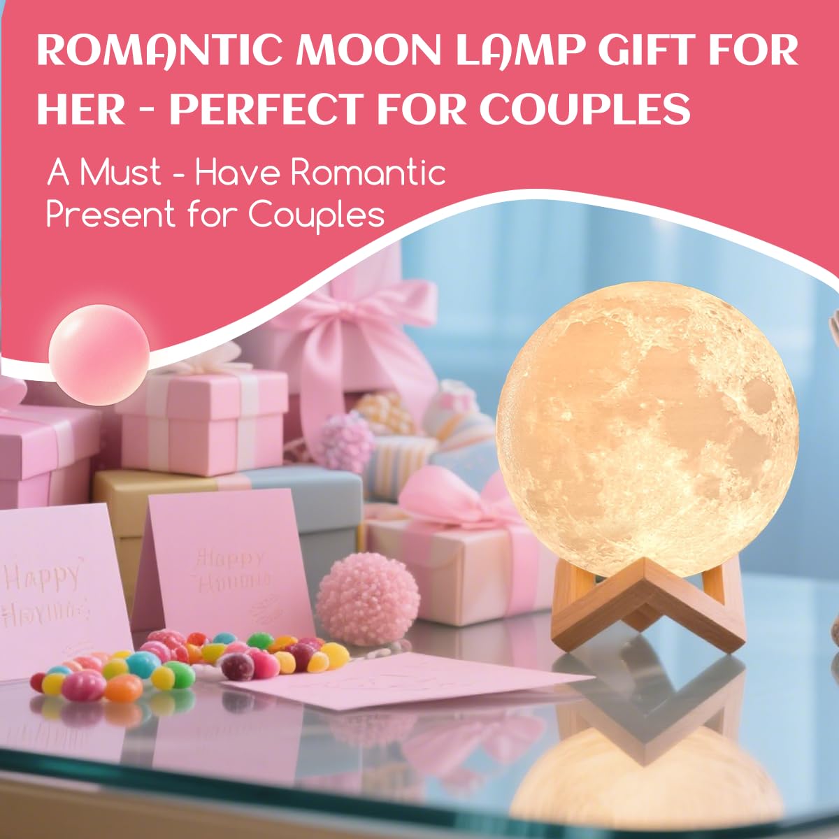 CPLA Moon Lamp Upgrade 128 Colors, Gifts for Women Men Friends Her Mom Sister, Christmas, Birthday, Anniversary, House Warming Gifts New Home, Diameter 6 inch