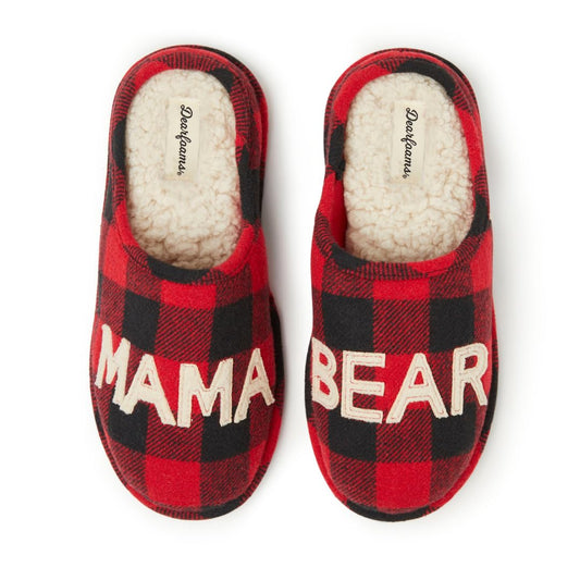 Dearfoams Women's Gifts for Mom Cute Cozy Mothers Day Mama Bear Slipper, Buffalo Plaid, 9-10
