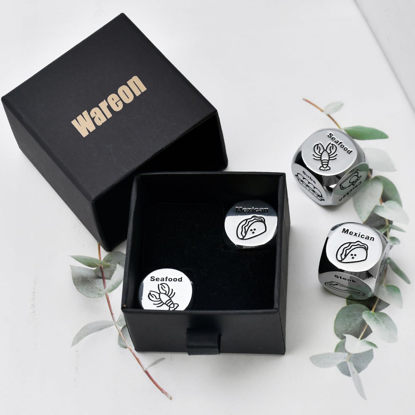 Stocking Stuffers for Men Women Adults for Him Her Couple Gifts for Boyfriend Girlfriend Wife Husband Anniversary 2PCS-Steel Food Decision Dice White Elephant Gifts