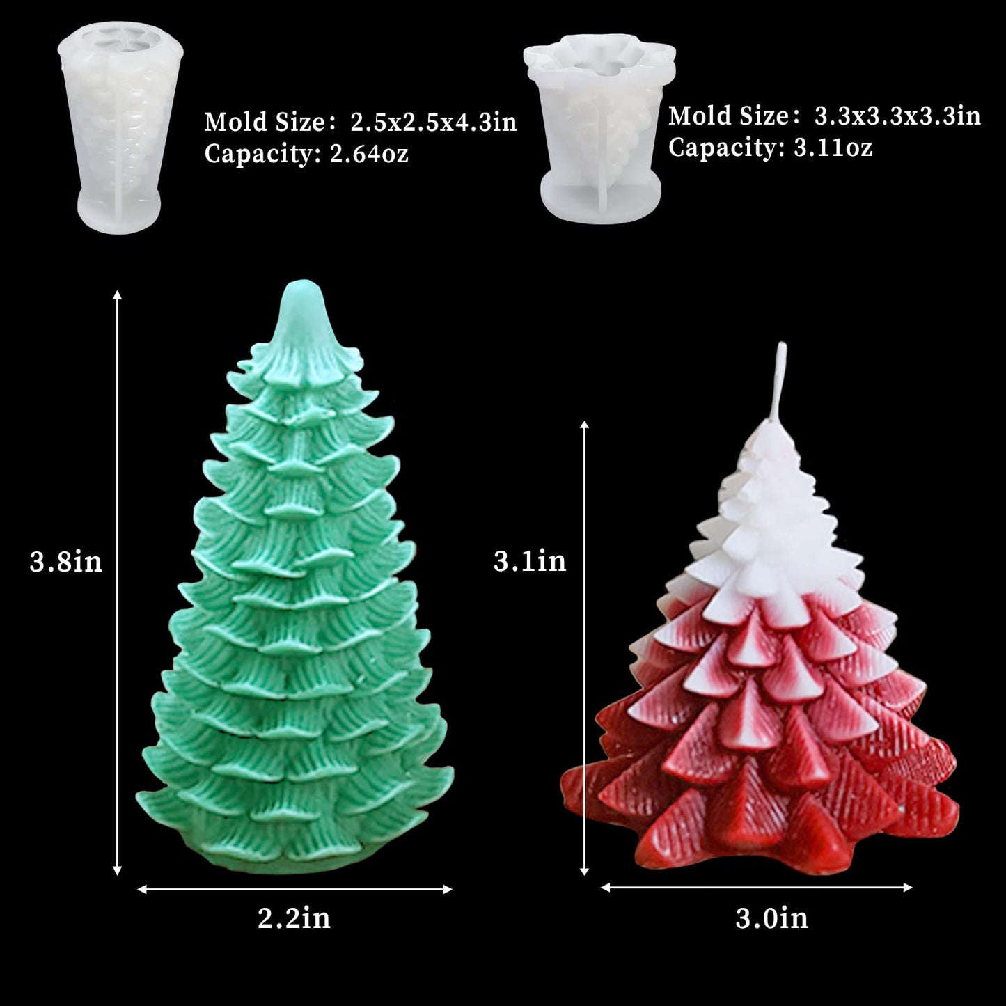 4PCS Christmas Tree Silicone Mold, 3D Candle Molds for Candle Making, Tree Shaped Silicone Epoxy Resin Mold, Ornament Mould for DIY Wax Candle Soap Art Craft Cake Chocolate Home Decor