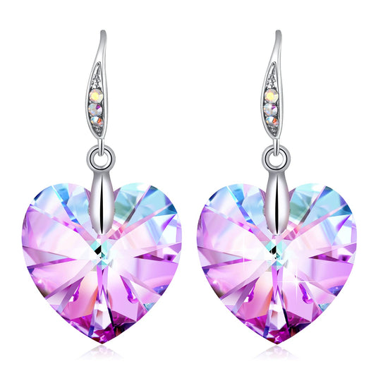 Women's Heart Crystals Earrings Drop Dangle Fish Hook Earrings for Birthday Anniversary Christmas Mother's Day Valentine's Day, Gifts for Her