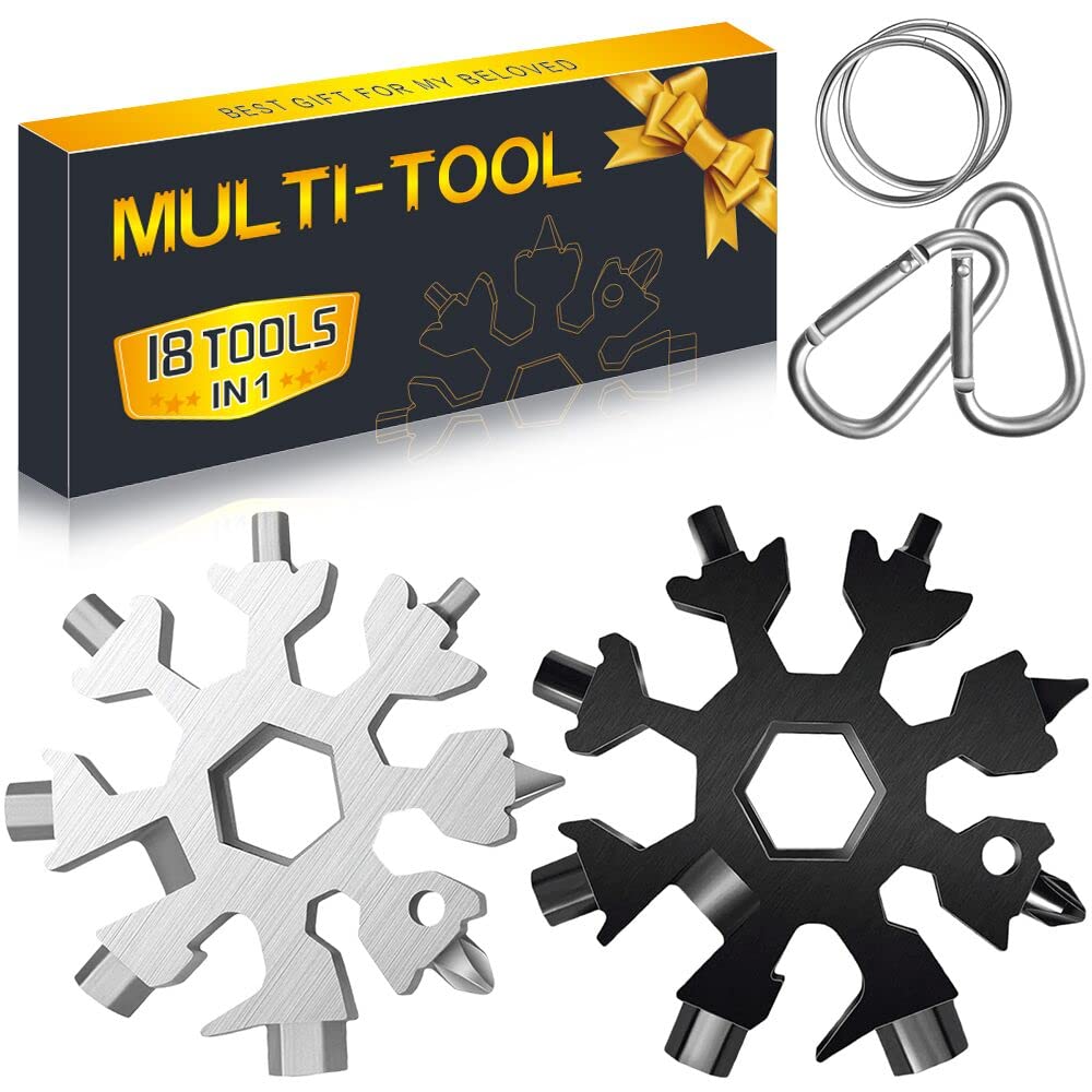 Stocking Stuffers for Adults Men Dad Gifts, Multi Tool 2 Pack 18 in 1 Snowflake Hand Tools Christmas Gifts for Men Dad Husband Outdoors Camping Portable Bottle Opener Flat Screwdriver Kit Wrench