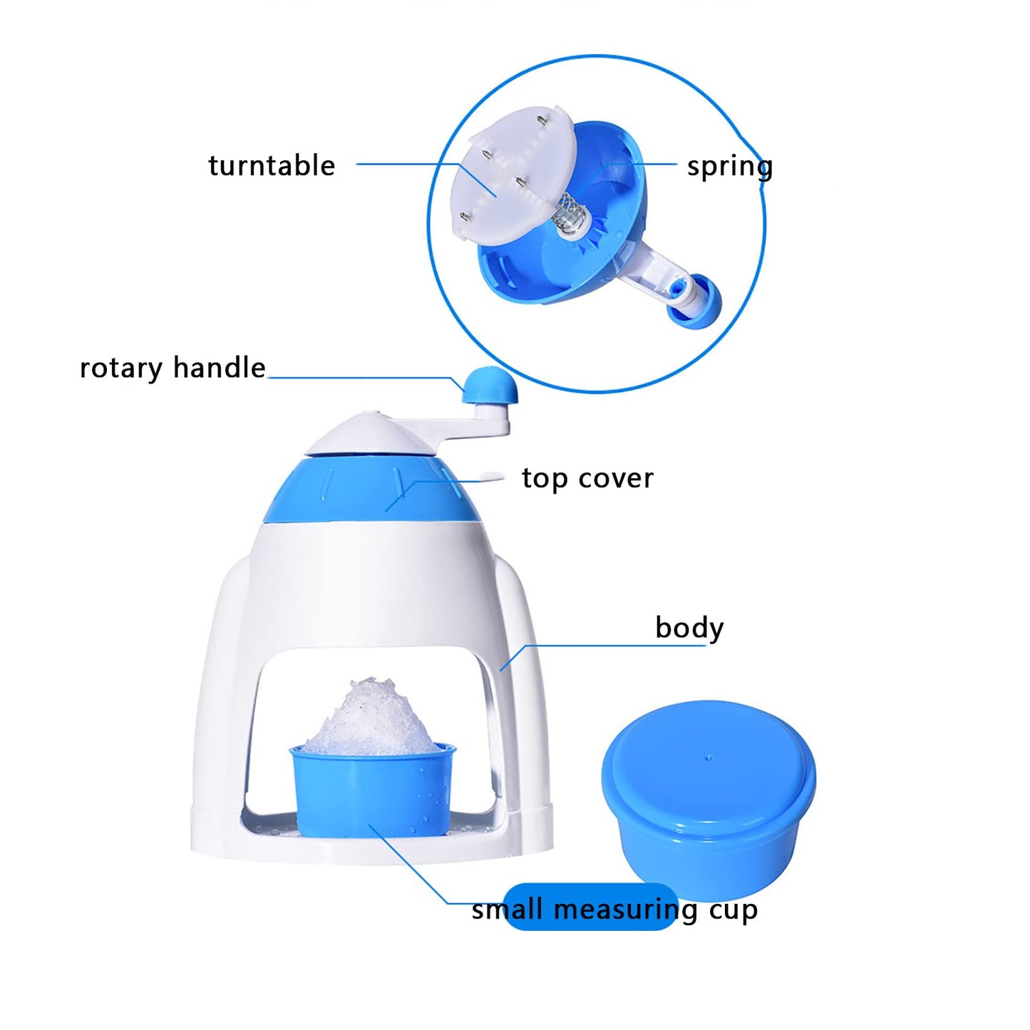 PAILON Household Hand Crank Ice Shaver Machine, Mini Manual Ice Crusher, Portable Ice Shaver and Snow Cone Machine, for Snow Cone, Slush, Shaved Ice