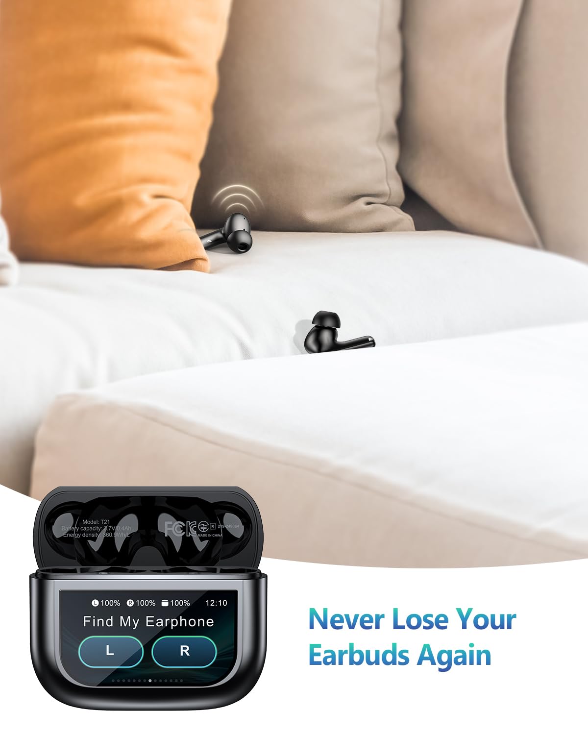 Wireless Earbuds Bluetooth Headphones, Ear Buds with Touch Screen, ANC ENC Noise Cancelling Transparency Mode, 40H Stereo Deep Bass, IPX7 Waterproof, Clear Calls, 5 EQ for iOS Android (Black)