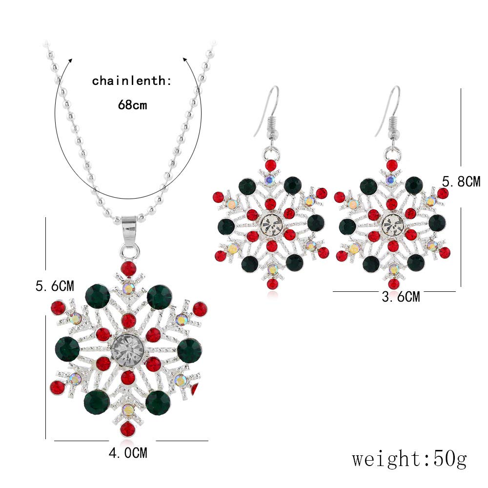 LZHLQ Snowflake Earrings & Necklace - Snowflake Dangle Earrings & Long Rhinestone Necklace - Christmas Jewelry Gift