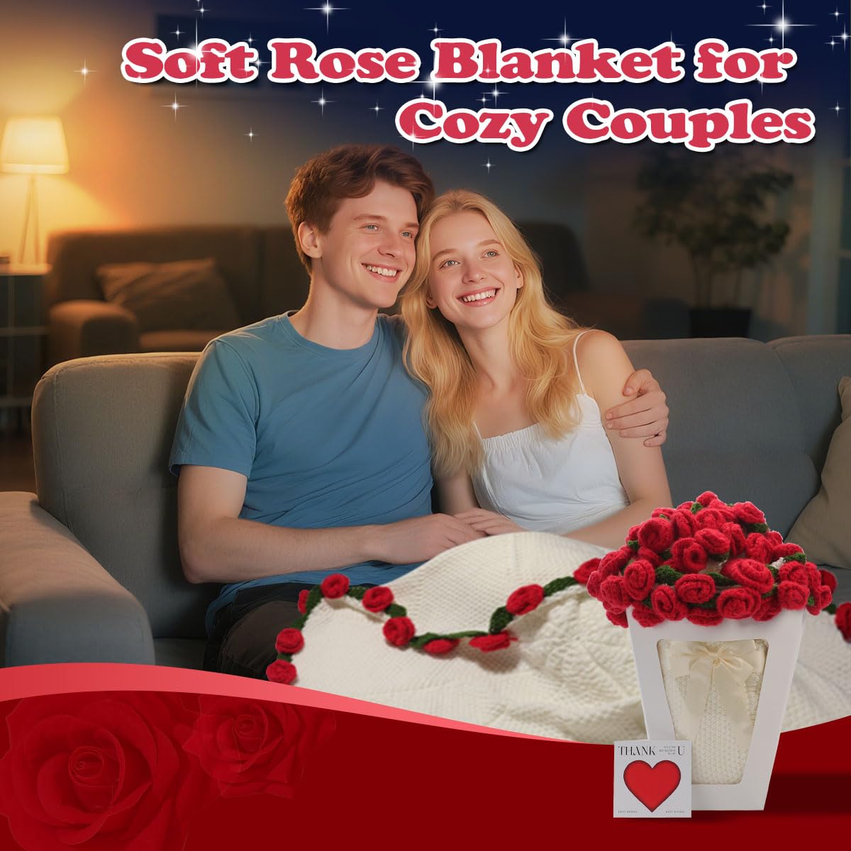 Duryeo Stocking Stuffers for Women, Crochet Rose Flower Bouquet Blanket, Christmas, Valentines Day, Wedding, Anniversary, Birthday Gifts Ideas for Mom, Grandma, Girlfriend, Wife, Sister, Couple